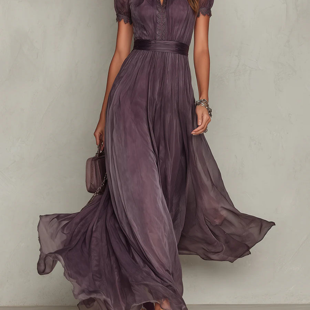 Vivienne | Lace Trim Chiffon Maxi Dress