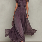 Vivienne | Lace Trim Chiffon Maxi Dress