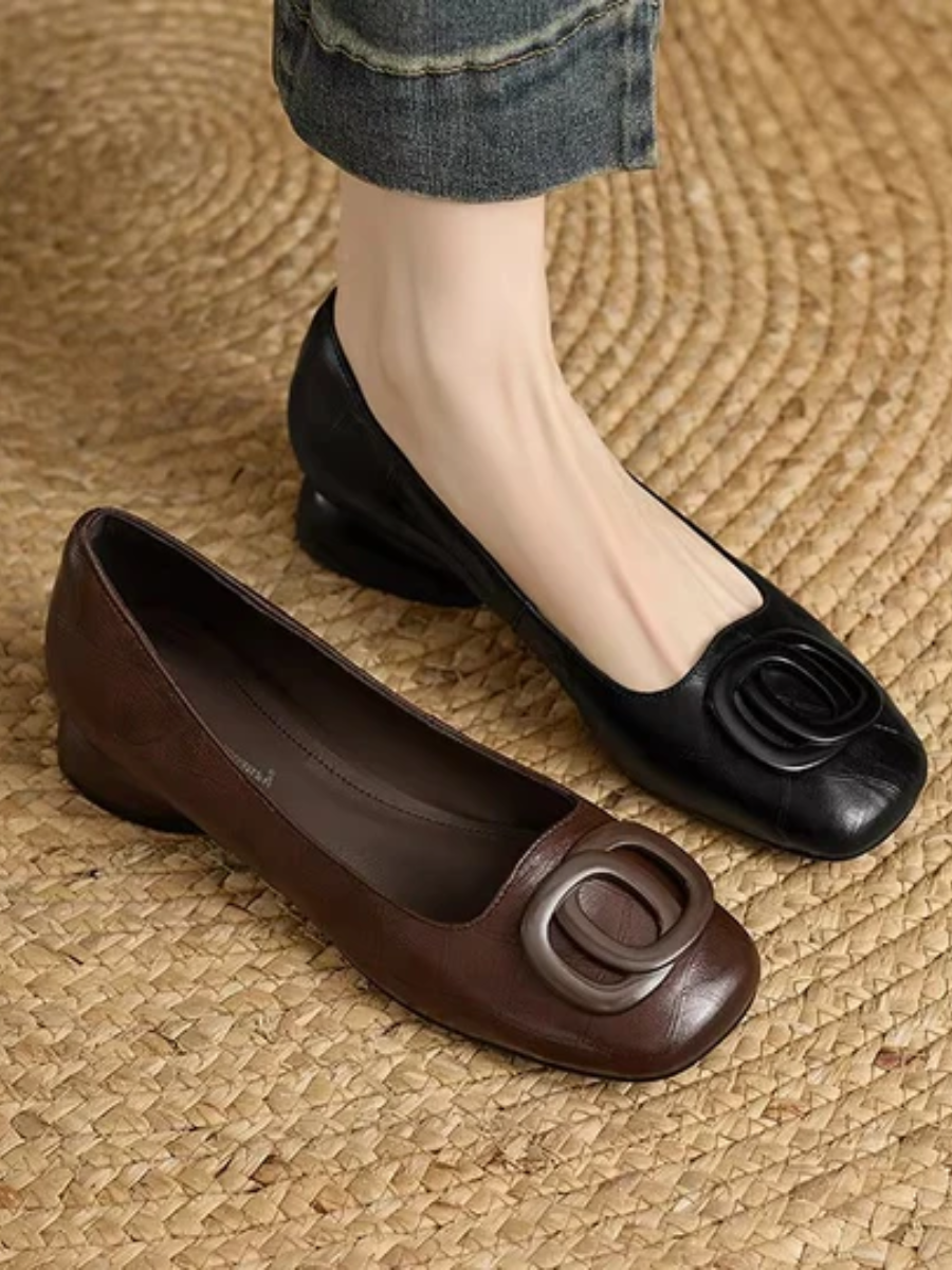 Lydia | Square-Toe Leather Flats