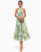 Aurora | Halter Neck Watercolour Print Dress