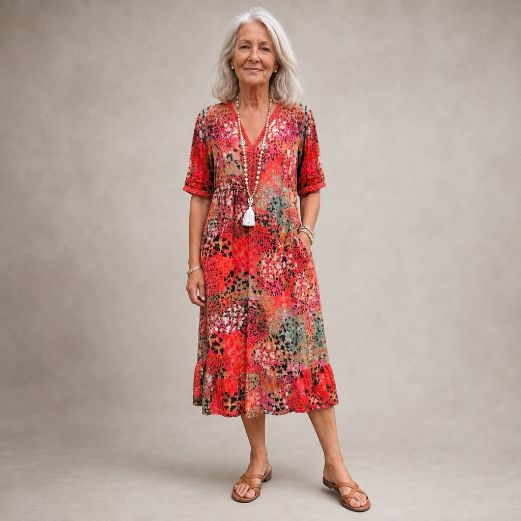 GLORIA | VIBRANT MIDI DRESS WITH ELEGANT TUMMY COVERAGE
