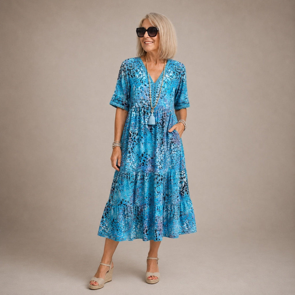 GLORIA | VIBRANT MIDI DRESS WITH ELEGANT TUMMY COVERAGE