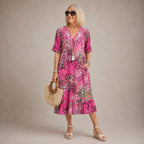 GLORIA | VIBRANT MIDI DRESS WITH ELEGANT TUMMY COVERAGE