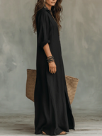 Soline | Relaxed V-Neck Button Maxi Dress