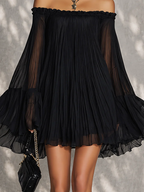 Miriana | Off-Shoulder Pleated Bell-Sleeve Mini Dress