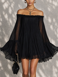 Miriana | Off-Shoulder Pleated Bell-Sleeve Mini Dress