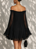 Miriana | Off-Shoulder Pleated Bell-Sleeve Mini Dress