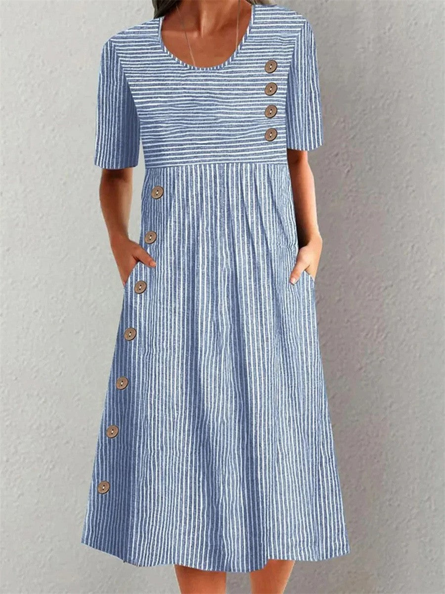 LUISA | ELEGANT TUMMY-FLATTERING STRIPED MIDI DRESS