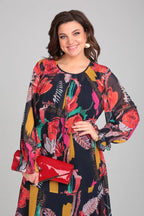 MARGOT | BOLD FLORAL PRINT LONG-SLEEVE CHIFFON MIDI DRESS