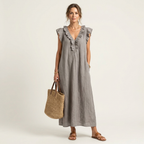 JOSETTE | ELEGANT RUFFLE V-NECK MAXI DRESS