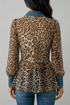 Fablenne | Leopard Print Denim Panel Contrast Longline Jacket