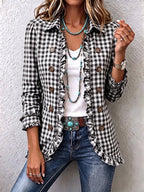 Charlene | Gingham Ruffled Button-Down Jacket