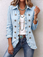 Charlene | Gingham Ruffled Button-Down Jacket
