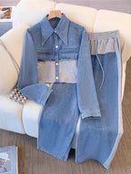 Holbrook | Color-Block Cropped Jacket & Wide-Leg Pants Set
