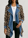 Sherilyn™ | Leopard Print & Washed Denim Paneled Mid-Length Jacket
