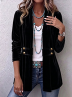 Holliwell | Vintage Lapel Button-Accent Long Sleeve Open Front Jacket