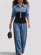 Holbrook | Color-Block Cropped Jacket & Wide-Leg Pants Set