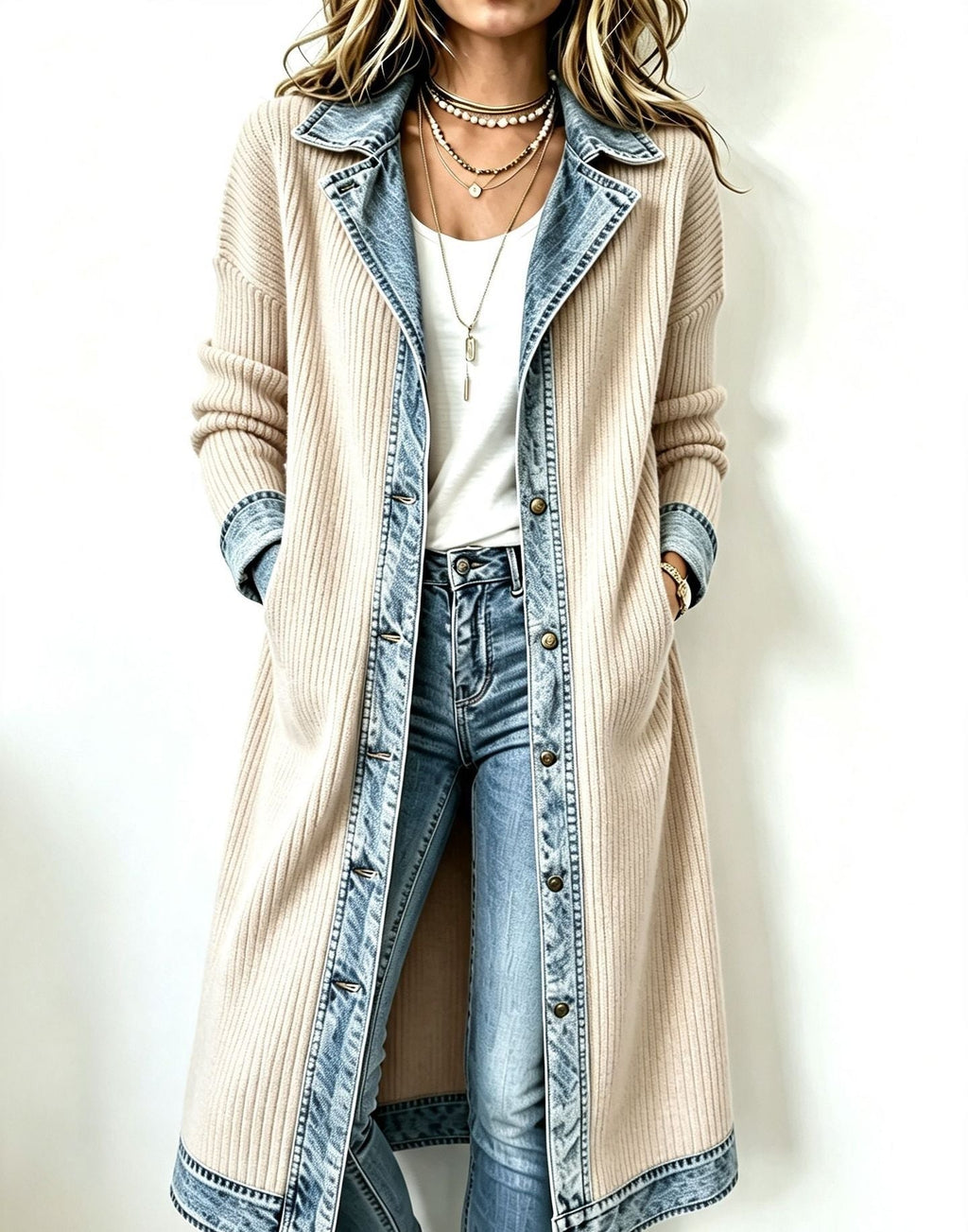 Bethany | Long Denim-Style Cardigan